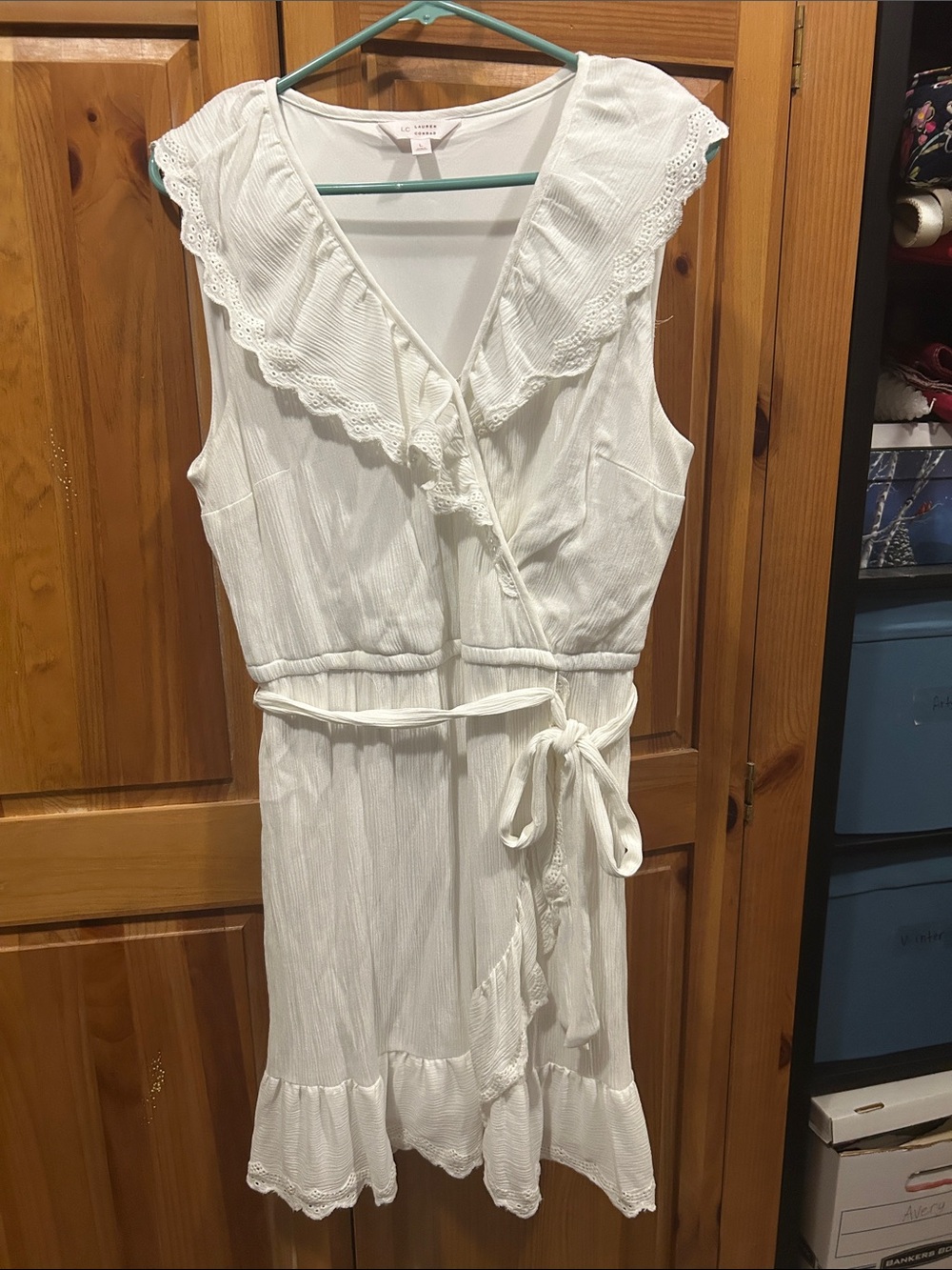 LC Lauren Conrad White Sleeveless Dress with Ruffle Trim